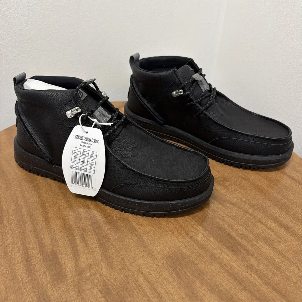 Hey Dude Bradley Chukka Classic Comfort Easy On Boots Men's 11 Black Leather